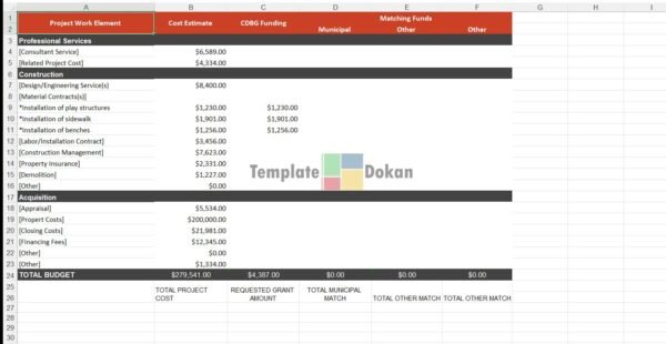Printable Construction Project Budget Template